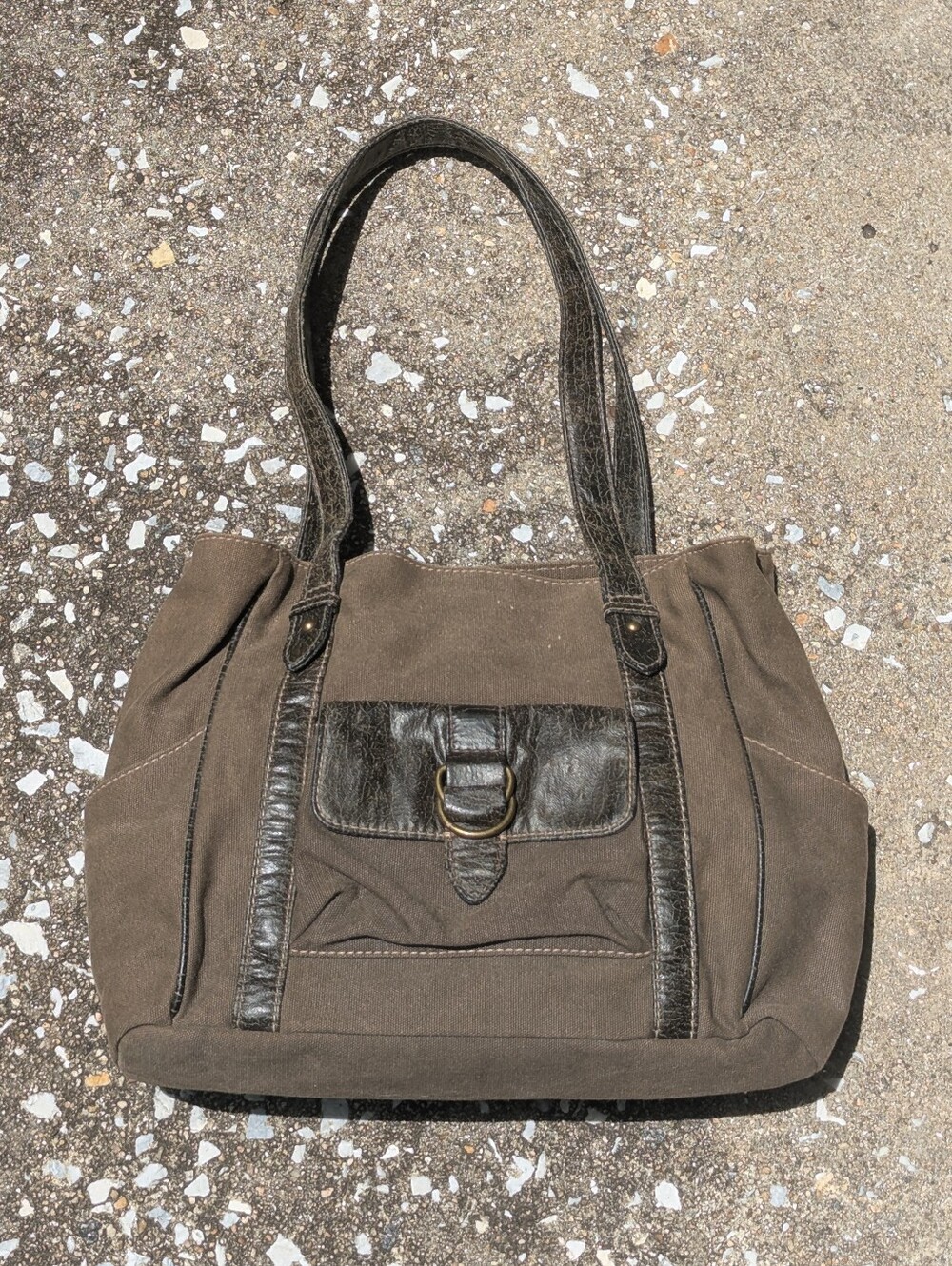 Brown Canvas Shoulder Tote Bag with Dark Trim - Unbranded